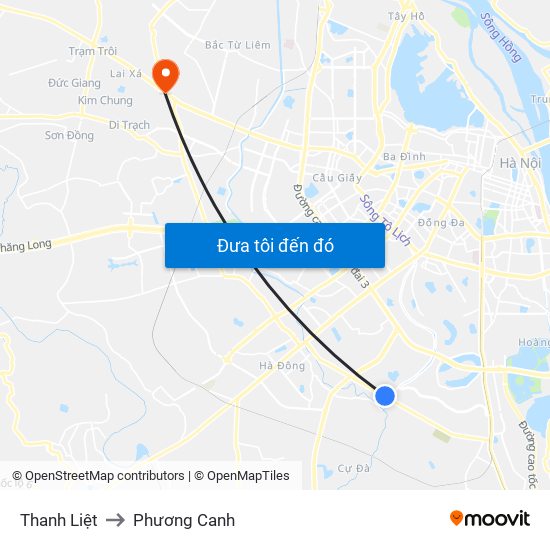 Thanh Liệt to Phương Canh map