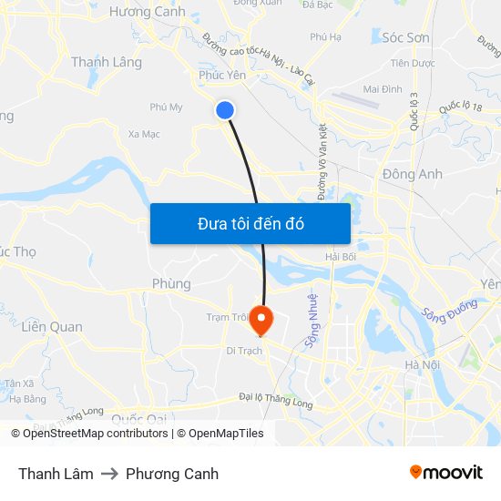 Thanh Lâm to Phương Canh map