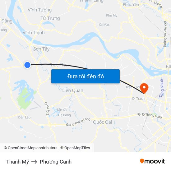 Thanh Mỹ to Phương Canh map