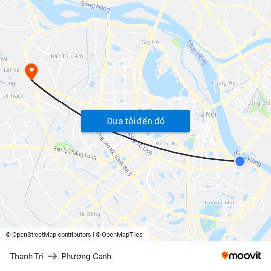Thanh Trì to Phương Canh map