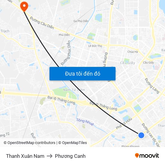 Thanh Xuân Nam to Phương Canh map