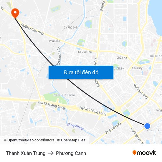 Thanh Xuân Trung to Phương Canh map