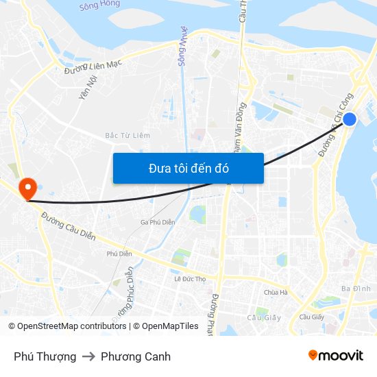 Phú Thượng to Phương Canh map