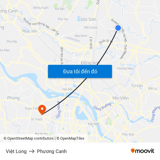 Việt Long to Phương Canh map