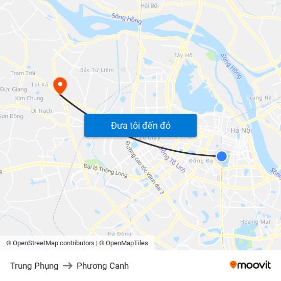 Trung Phụng to Phương Canh map