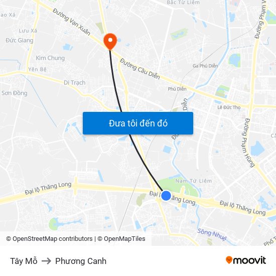 Tây Mỗ to Phương Canh map