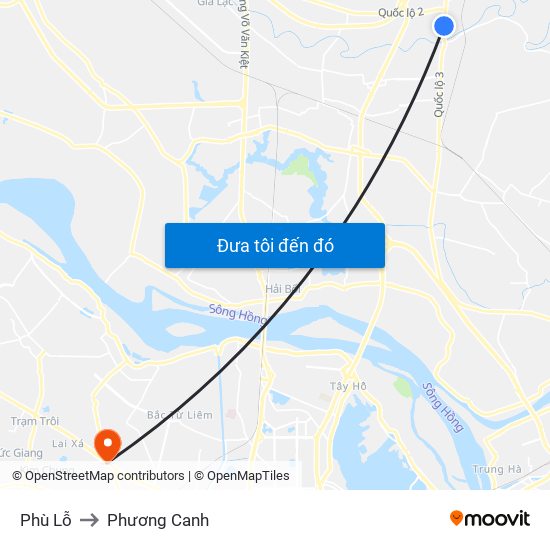 Phù Lỗ to Phương Canh map