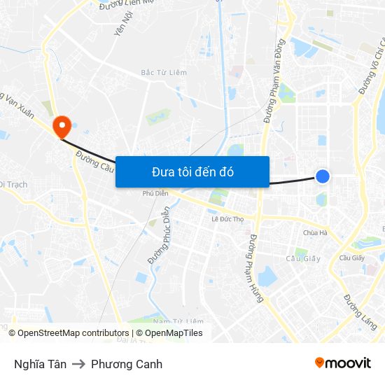 Nghĩa Tân to Phương Canh map
