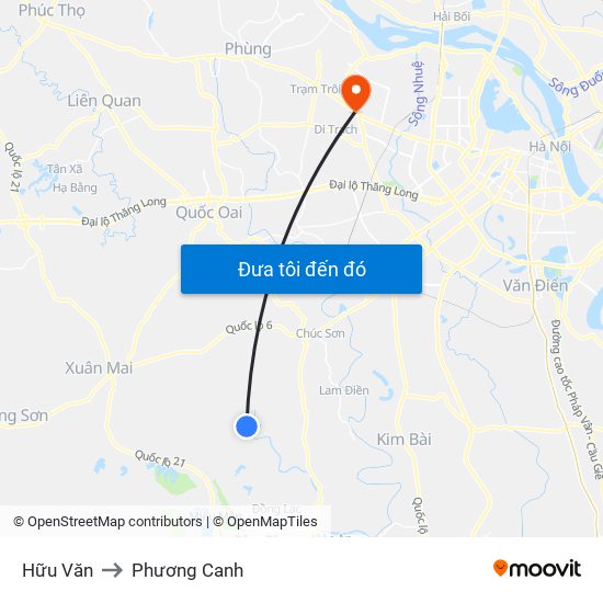 Hữu Văn to Phương Canh map