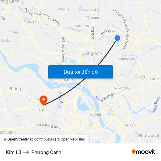 Kim Lũ to Phương Canh map