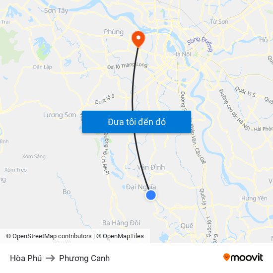 Hòa Phú to Phương Canh map