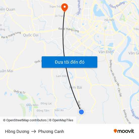 Hồng Dương to Phương Canh map