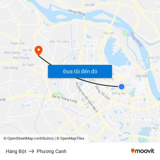 Hàng Bột to Phương Canh map