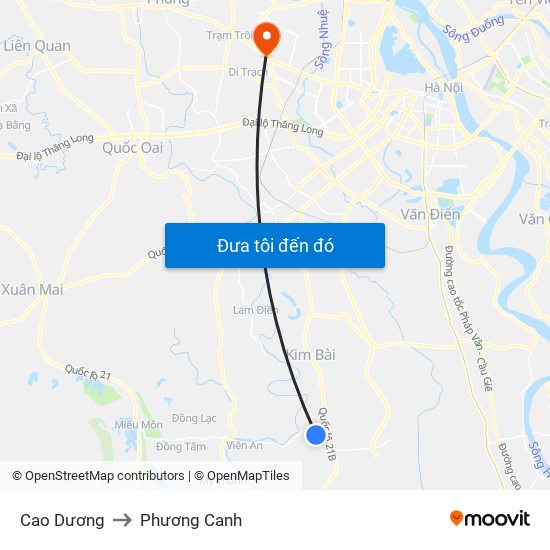 Cao Dương to Phương Canh map