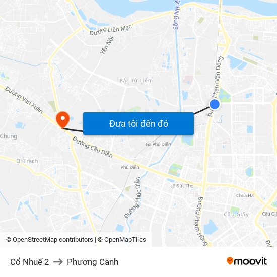 Cổ Nhuế 2 to Phương Canh map