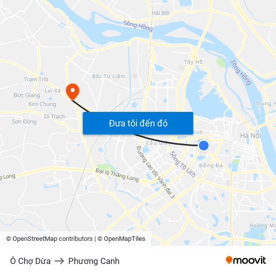 Ô Chợ Dừa to Phương Canh map