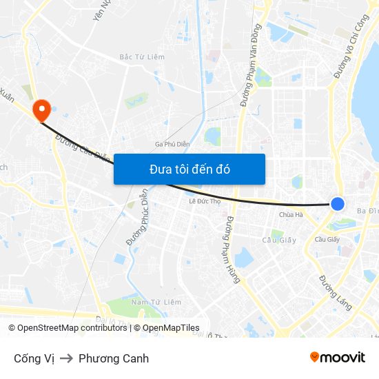 Cống Vị to Phương Canh map