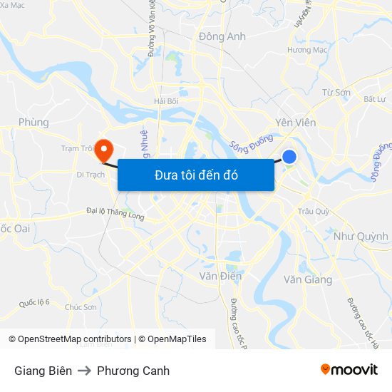 Giang Biên to Phương Canh map
