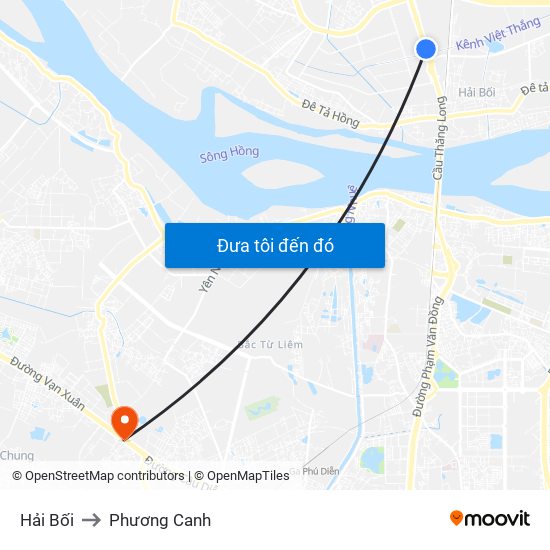 Hải Bối to Phương Canh map