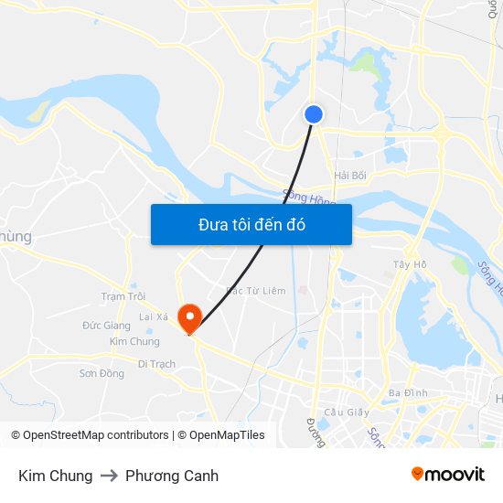 Kim Chung to Phương Canh map