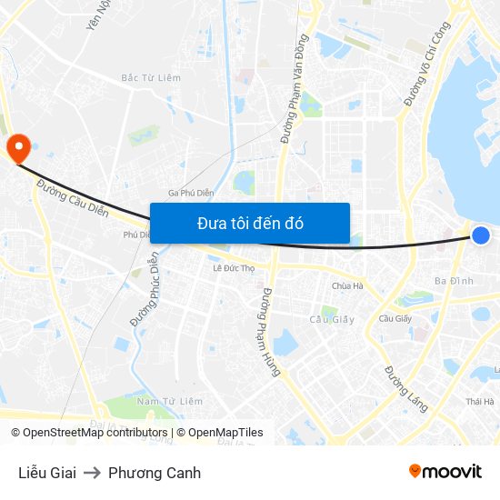 Liễu Giai to Phương Canh map