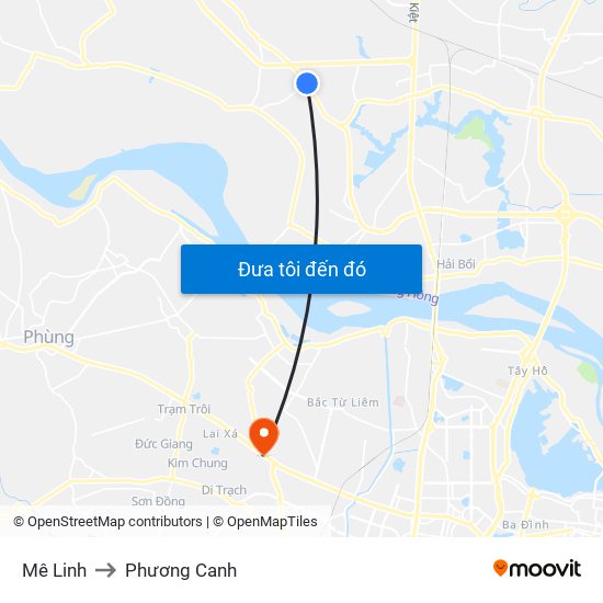Mê Linh to Phương Canh map