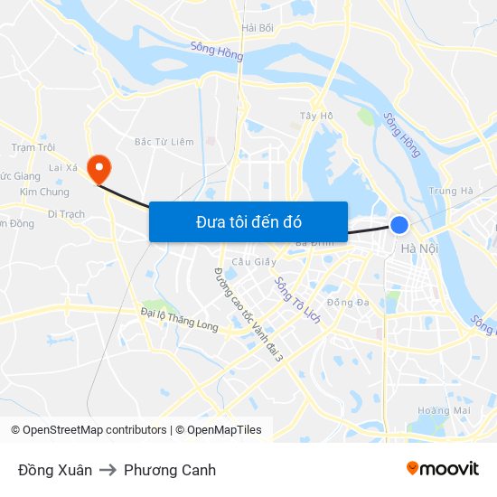 Đồng Xuân to Phương Canh map