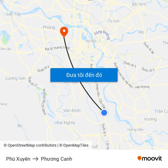 Phú Xuyên to Phương Canh map