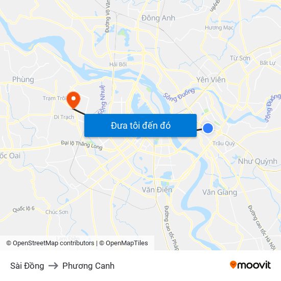 Sài Đồng to Phương Canh map