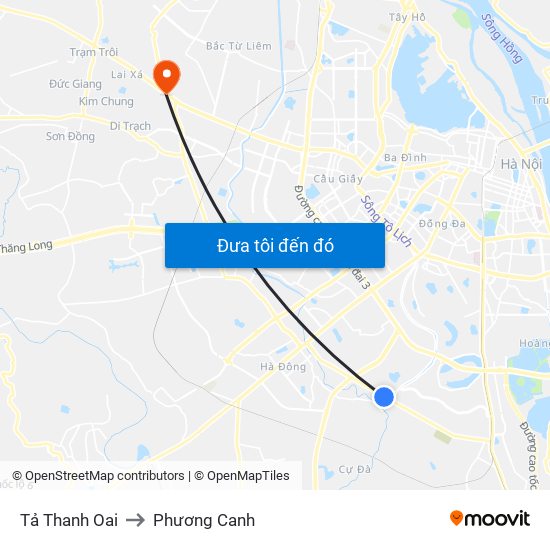 Tả Thanh Oai to Phương Canh map