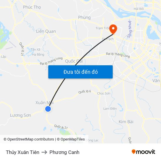 Thủy Xuân Tiên to Phương Canh map