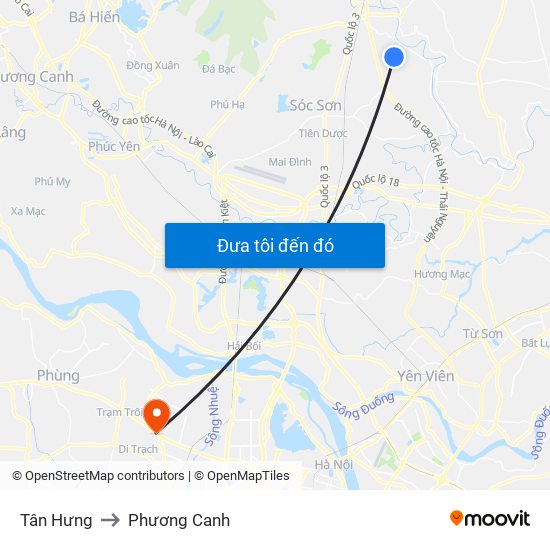 Tân Hưng to Phương Canh map