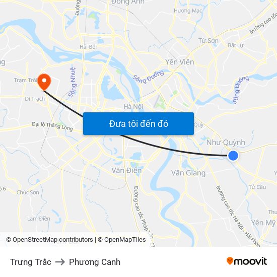 Trưng Trắc to Phương Canh map