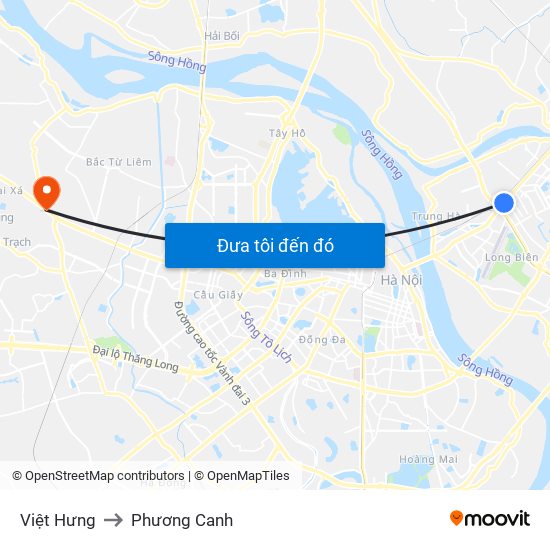 Việt Hưng to Phương Canh map