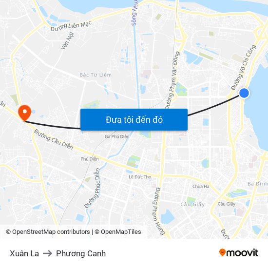 Xuân La to Phương Canh map