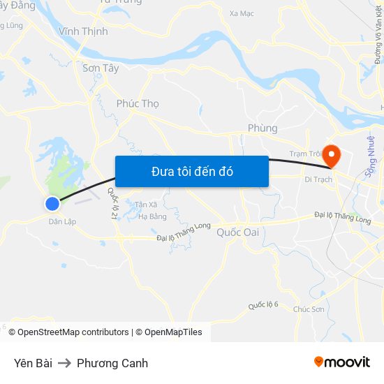 Yên Bài to Phương Canh map