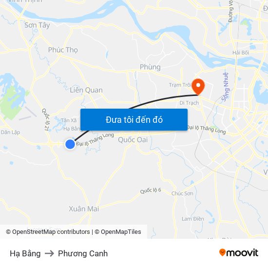 Hạ Bằng to Phương Canh map