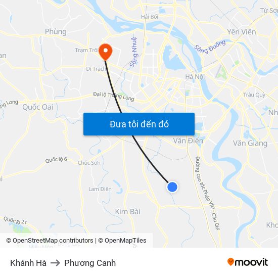 Khánh Hà to Phương Canh map