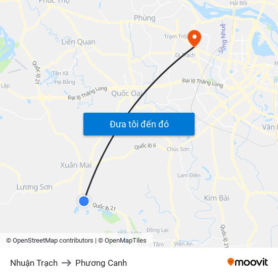 Nhuận Trạch to Phương Canh map