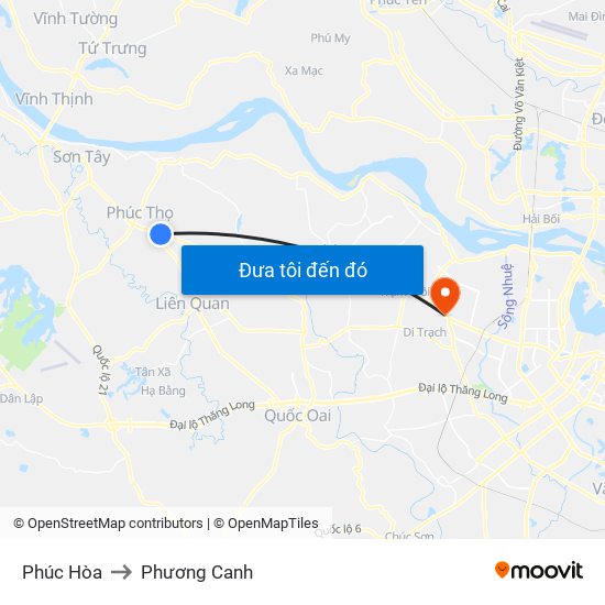 Phúc Hòa to Phương Canh map