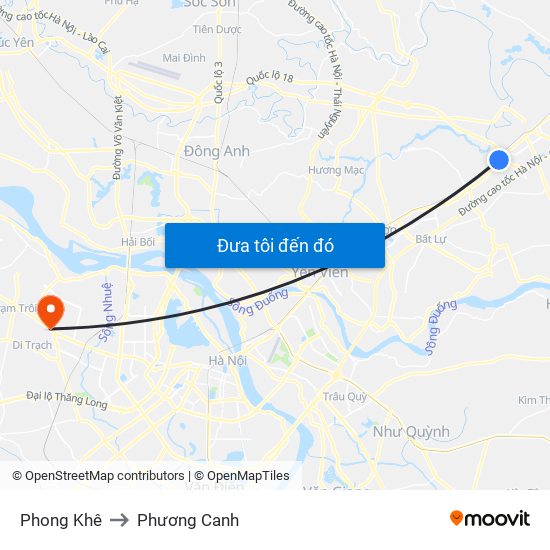 Phong Khê to Phương Canh map