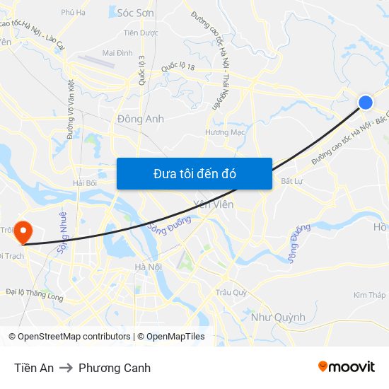 Tiền An to Phương Canh map