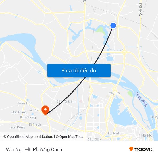 Vân Nội to Phương Canh map