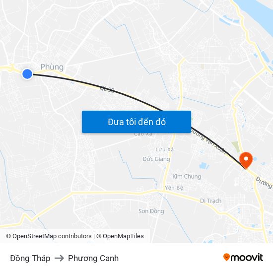 Đồng Tháp to Phương Canh map