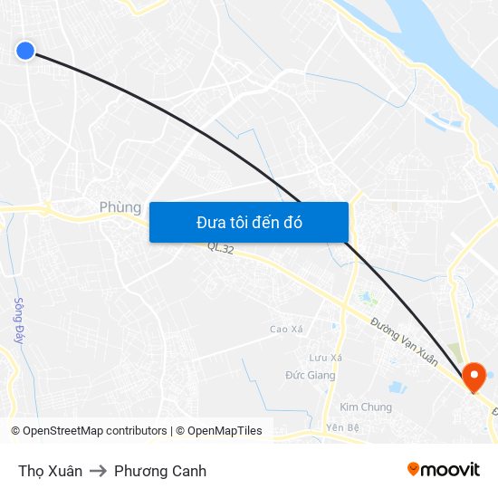 Thọ Xuân to Phương Canh map