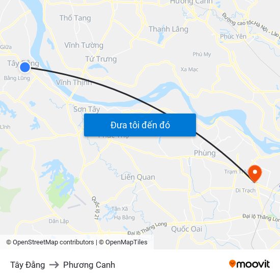 Tây Đằng to Phương Canh map