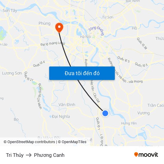 Tri Thủy to Phương Canh map