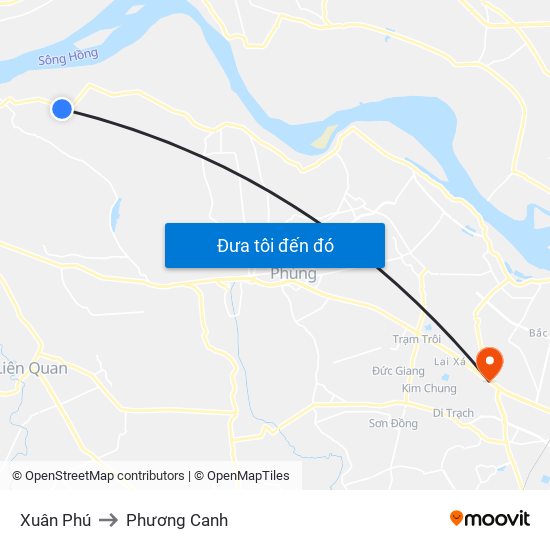 Xuân Phú to Phương Canh map