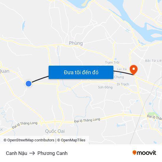 Canh Nậu to Phương Canh map