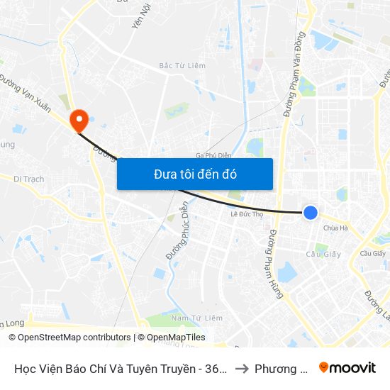 Học Viện Báo Chí Và Tuyên Truyền - 36 Xuân Thủy to Phương Canh map